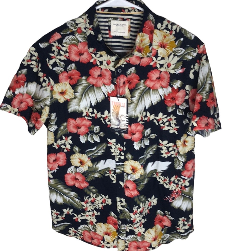Denim & Flower Tropical Hibiscus Cotton Button Up Shirt